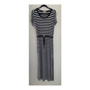 Michael Kors Navy and White Striped Midi Dress